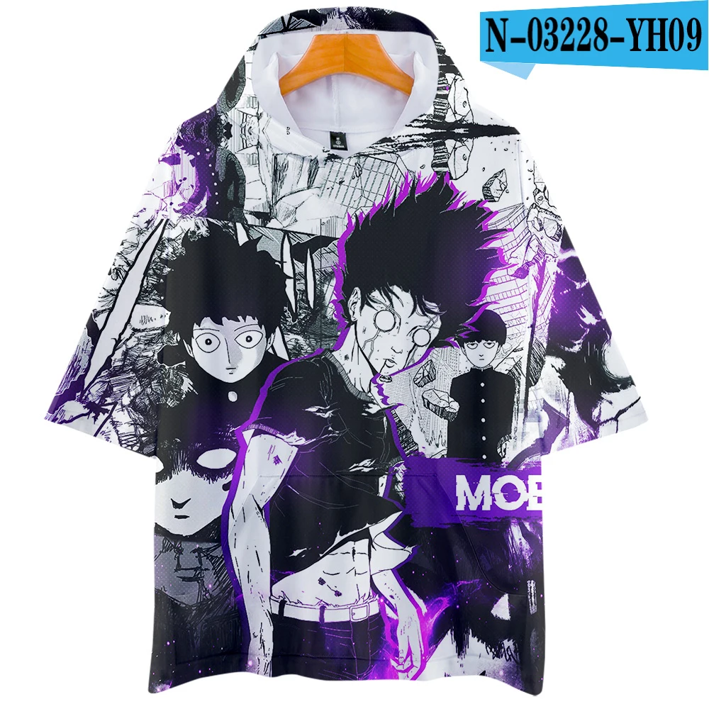 Mob Psycho 100 футболка аниме Mobu Saiko Hyaku 3d футболка с капюшоном для мужчин с коротким рукавом летняя забавная толстовка с капюшоном в стиле хип-хоп футболки - Цвет: one