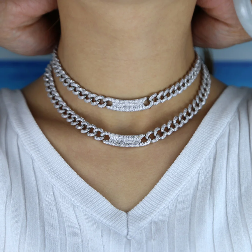 Iced Out Miami Wide Heavy Cuban Chain Micro Pave Cz Curve Bar