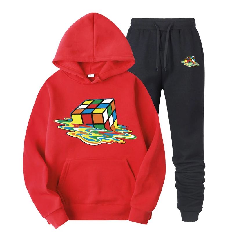 

Homens e Mulheres da moda Print2 Peзas Conjunto Casuais Homens Casaco Camisola + Calзas de Treino Sportswear Terno Masculino Plu