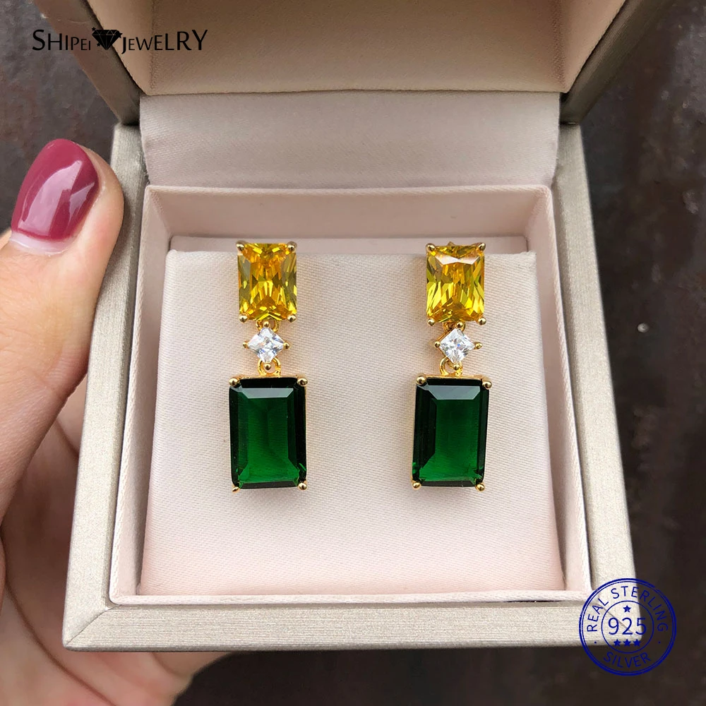 

Shipei Natural Green Emerald Earrings Gold Fine Jewelry Stud Emerald Earrings 925 Sterling Silver Personalized Birthday Gift