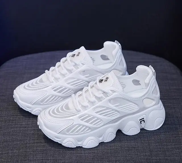 2021 summer new faddish women shoes schoolgirl hollow out air mesh casual sport shoes heightening chunky sneakers Clearance