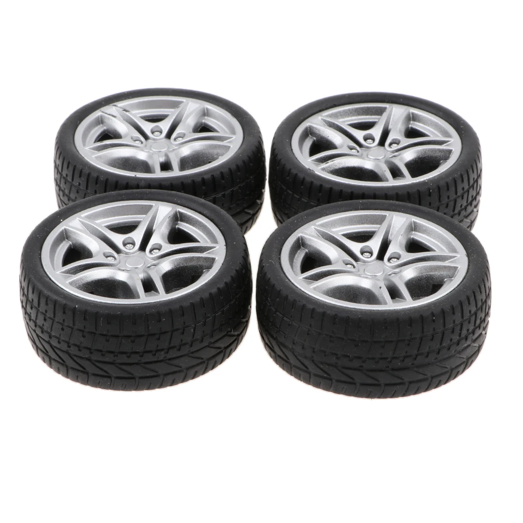 4pcs/lots 1: 10 Scale Touring  Car 5 Spoke Rubber Wheel Rims & Tires 48mm for DIY Remote Control Vehicle Modified Parts