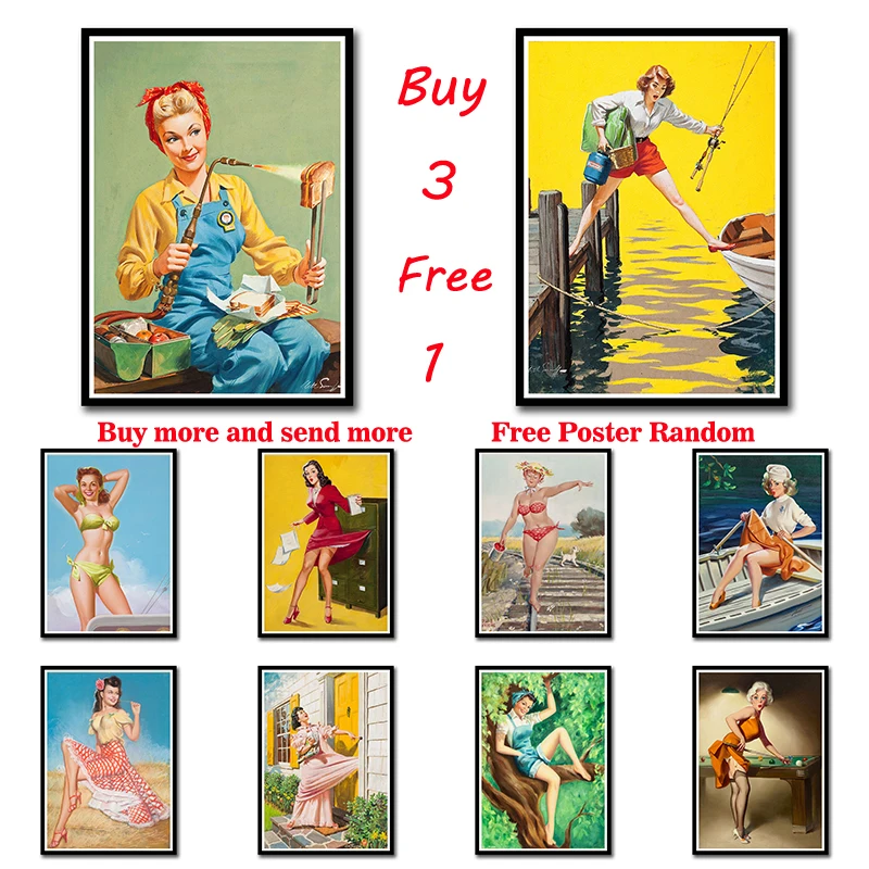 Pin Up Girl Whitepaper Poster Oldschool World War Ii Sexy Beauty Painting Wall Sticker Frameless