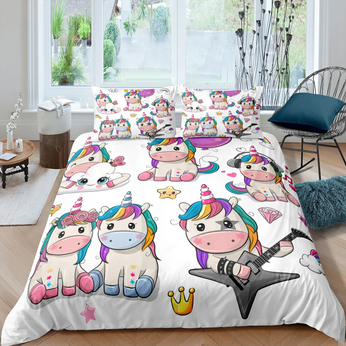 

Home Living Luxury 3D Unicorn Bedding Set Girls Duvet Cover Set Pillowcase Kids Bedding Set Queen and King EU/US/AU/UK Size