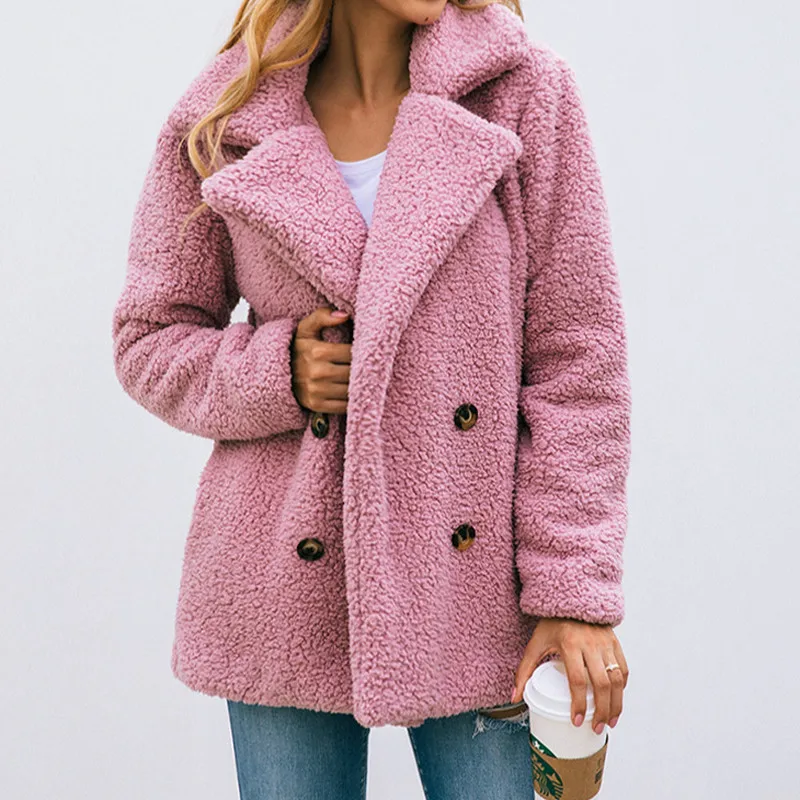 Теплые плюшевые куртки Тедди 2019 зимние женские пальто кнопки однобортное пальто Карманы Пушистый Тедди верхняя одежда 3XL плюс размер GV793