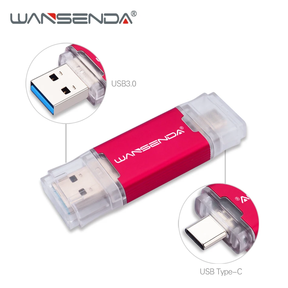 WANSENDA USB 3,0 TYPE C USB флеш-накопитель OTG флеш-накопитель 512 ГБ 256 ГБ 128 Гб 64 ГБ 32 ГБ USB накопитель высокоскоростной 2 в 1 флешка - Цвет: Красный