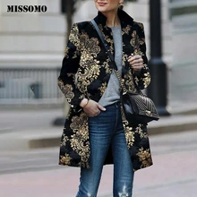 MISSOMO тренчкот женский винтажный цветочный принт карман с длинным рукавом куртки Женское пальто с длинным рукавом пальто-кардиган размера плюс
