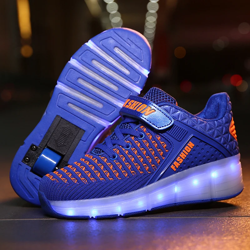 

Red Pink Blue USB Charging Fashion Girls Boys LED Light Roller Skate Shoes For Children Kids Sneakers With Wheels One wheels