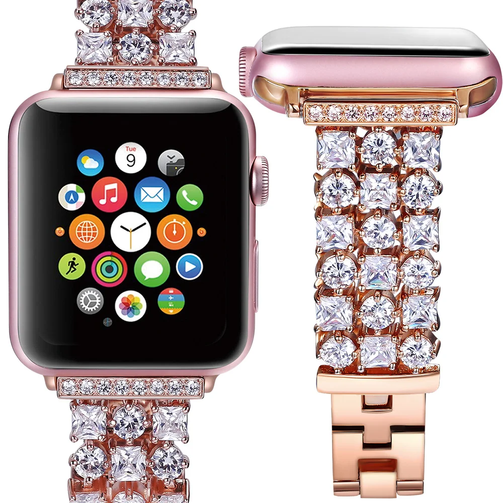Женский бриллиантовый ремешок для Apple Watch 4, 5, 44 мм, 40 мм, роскошный сменный Браслет для iWatch 38 мм, 42 мм, серия 3, 2, 1 - Цвет ремешка: rose gold