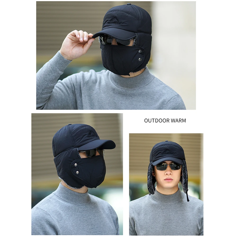 Unisex Warm Winter Trapper Trooper Hat Mens Faux Fur Hats with Ear Flap Windproof Mask Snow Ski Hat Hunting Cap