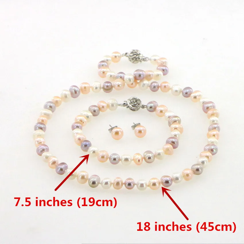 WUBIANLU 4 colors 7-8mm Pink Pearl Necklace Bracelet Earring Sets Women Jewelry Making Design Fashion Style Girl Gift Wholesale (16)