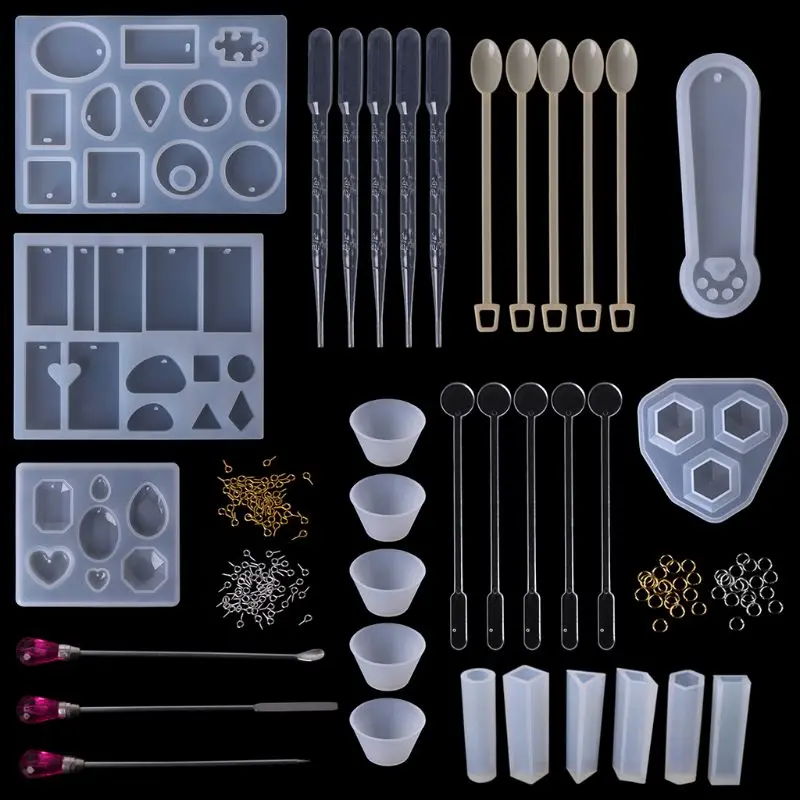 

1 Set Epoxy Resin Mold Kit Silicone Mold Dropper Cup Spoon Finger Gloves Metal Ring Pins DIY Jewelry Necklace Bookmark Tools