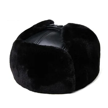 

LA Russian Male Warm Fur Bomber Genuin Leather Hats Men Solid Thicken Earflap Caps Leifeng Solid Snow Hats Warmer Winter