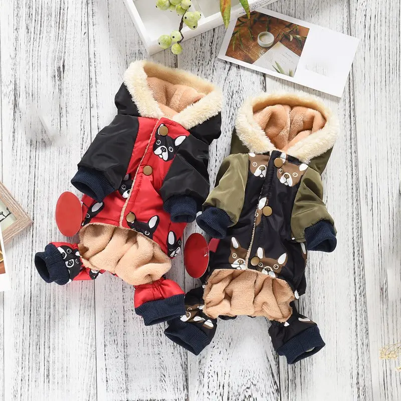 Dog Face Pattern Pet Dog four-legged Winter Dog Clothes Hoodie for Small Dogs Fashion Printed Red Black Colors Dog Jackets