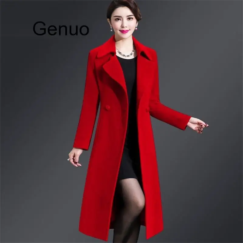 X-Long Wool Coat 2020 Women Outerwear Autumn Winter Clothing Belt Fashion Warm Woolen Blends Coat Female Elegant Woolen Coat
