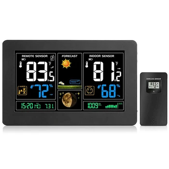 

Wireless Weather Station, Indoor Outdoor Thermometer Hygrometer , Weather Forecast Station with Large Color LCD, Remote Sensor,