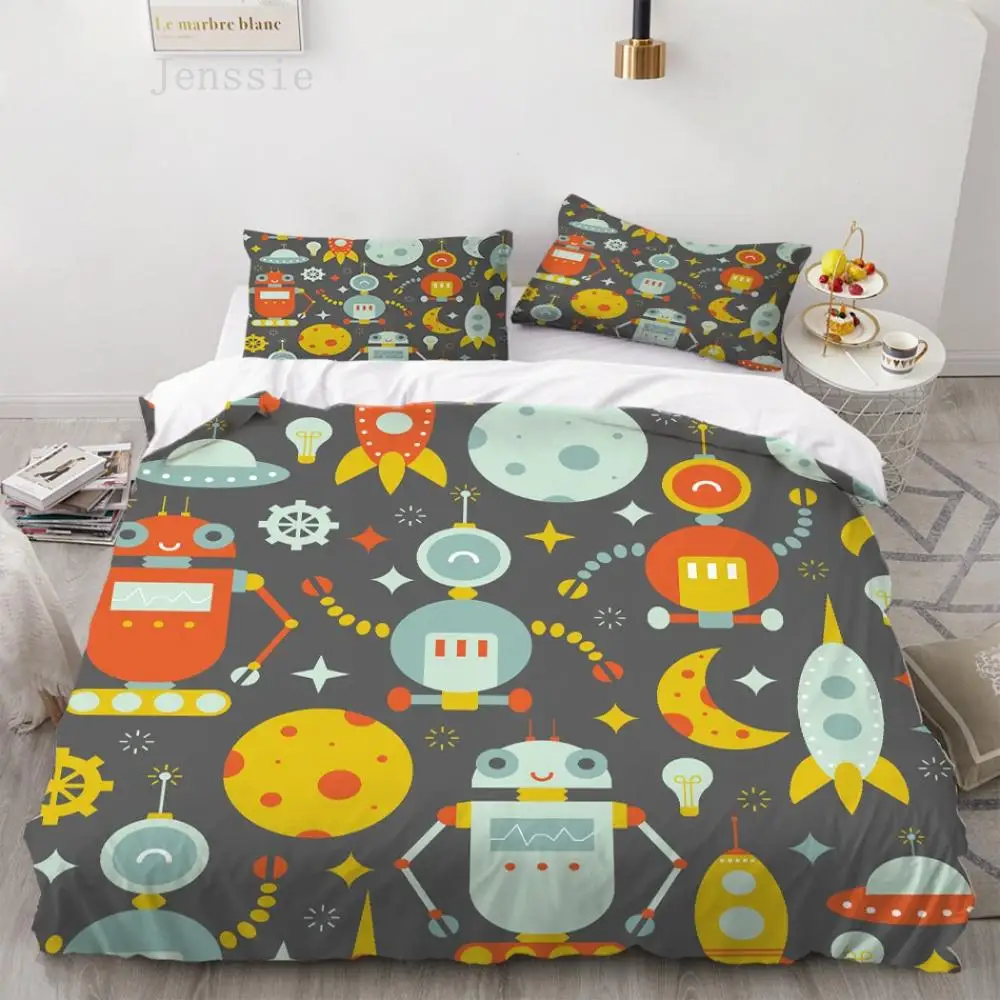 

Home Textile 3D Luxury Bedding Set Little Robot Printed Duvet Cover Set with Pillowcases Au Eu Us Queen King Size without Sheet