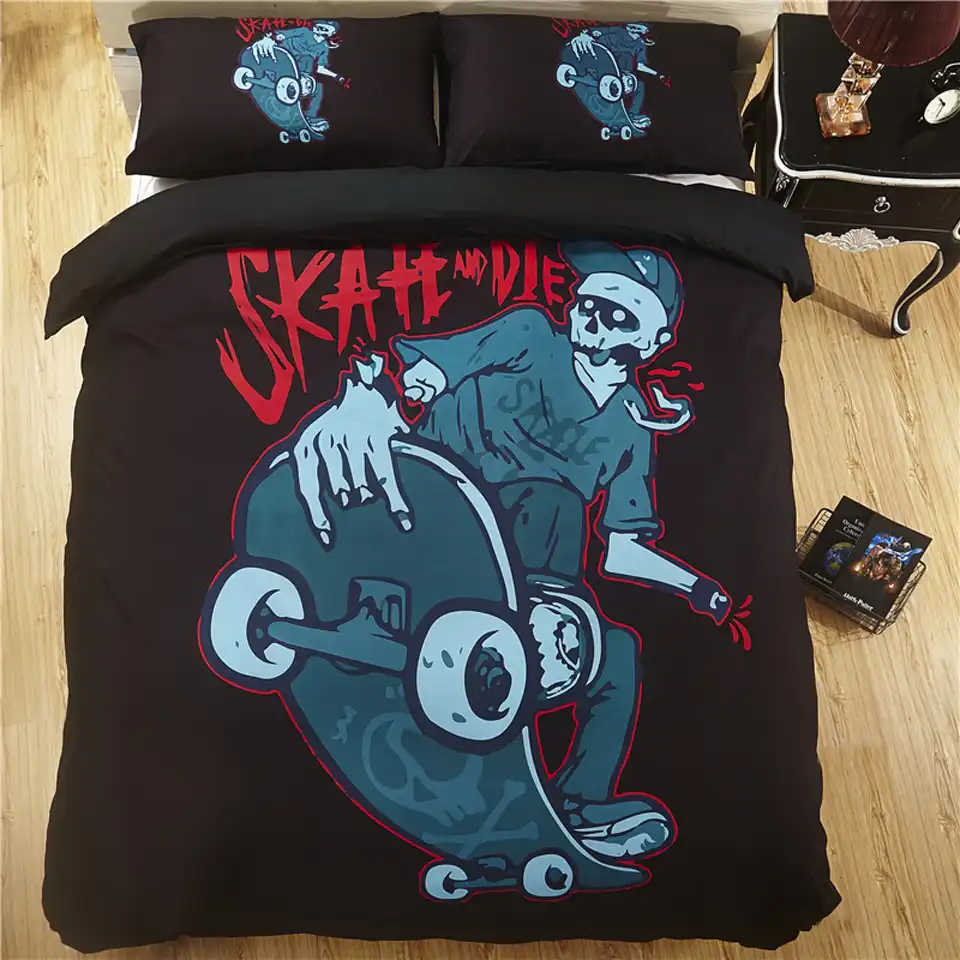 Skull Skateboard Bedding Set Duvet Cover 3d Pillow Case Floral Print Kids Luxury Twin Single King Size 200 200 3pcs For Children Aliexpress
