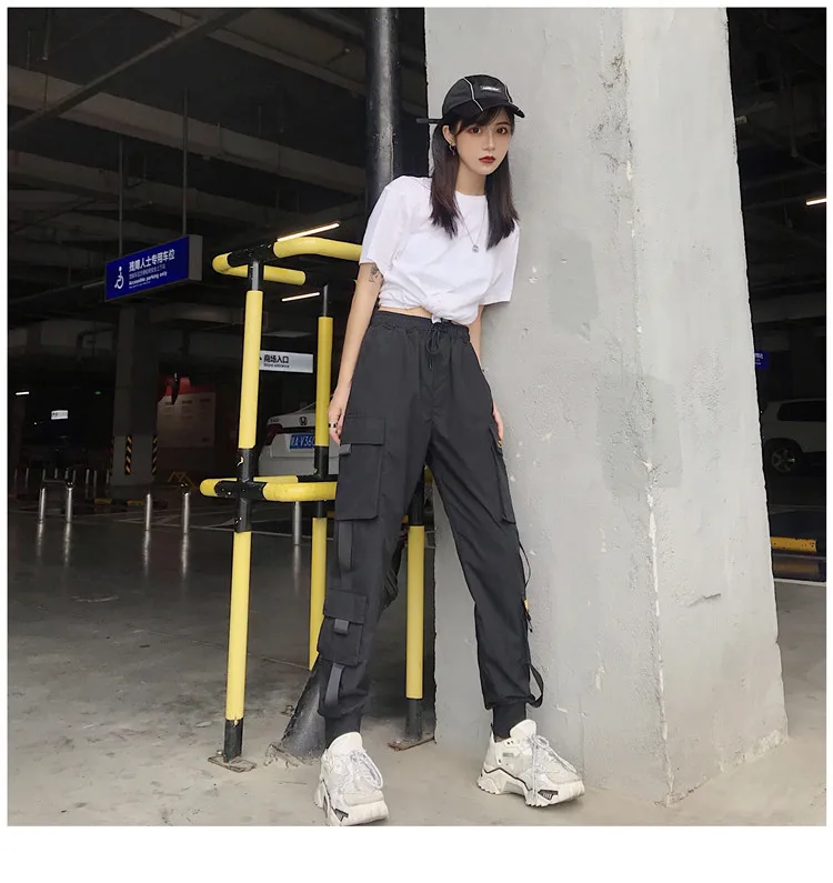 Корейские женские штаны-шаровары в стиле хип-хоп, летние тонкие черные штаны с высокой талией, свободные спортивные штаны, Pantalones De Mujer Pantalon