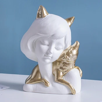 

Nordic Ladies and Fox Art Sculpture Creative Personality People Figurine Statue Resin Craft Home Decor Valentine Day Gift R4790