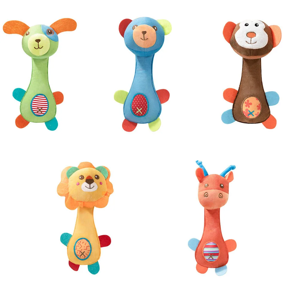 

Baby Cute Plush Toys Soothing Rattle Animal BB Stick Hand Bell Rattle Toys for Newborn Hand Bell Rattle Funny Educational Toys