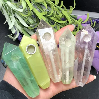 

Drop Shipping 1PC Natural Green Fluorite Crystal Smoking Pipe With Strainer Quartz Stone Healing Wand As Gif