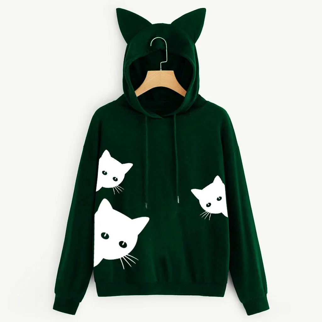 cat printed hooded sweatshirt