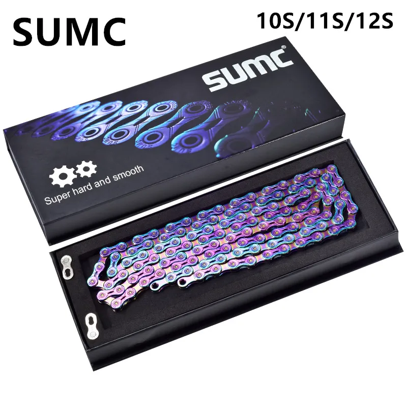 

SUMC Bike Chain Colorful Bicycle Chain 10/11/12 Speed Ultralight Semi-hollow Chain Rainbow Chain w/ Magic Buckle free shipping