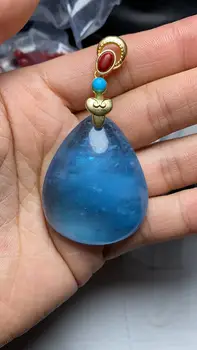 

Natural Aquamarine Pendant Large Dark TurquoiCollares de Moda 2020 Women Jewelry Colgantes Mujer Pendentif Pierre Naturelle takı