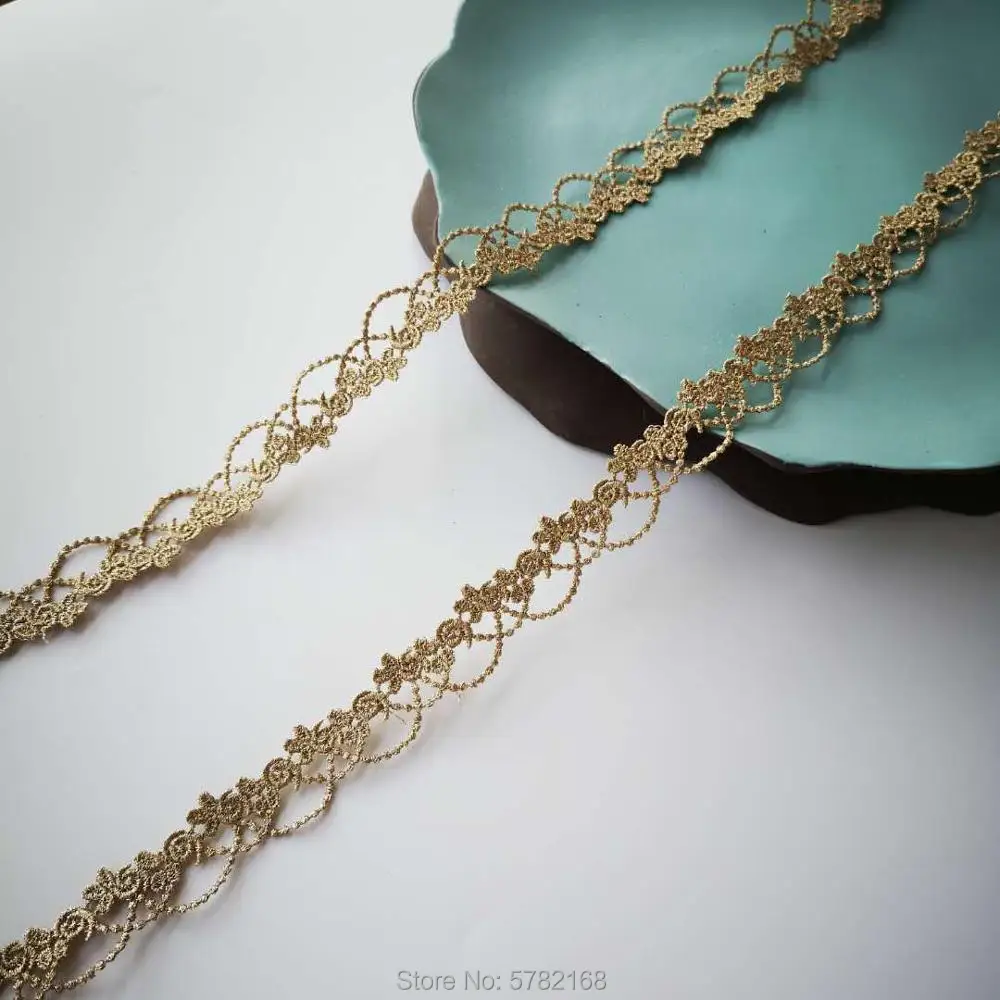 2Yards 2.1cm Narrow Light Gold Silver Lace Trim Applique Trimming Luxury Embroidery Light Gold Lace Ribbon Wedding Dresses lace ribbon lace sewing accessories lace sewing supplies lace accessories lace garment accessories lace decoration clothing craft accessories tassel trim lace