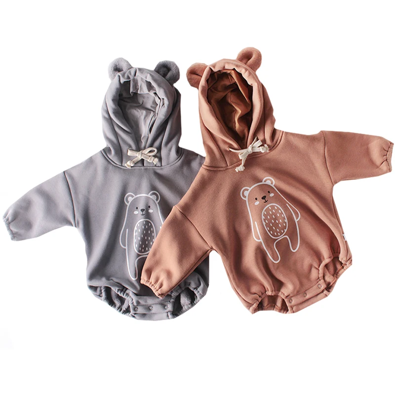 

2019 Baby Cute Little Bear Ears Plus Velvet Clothing Baby Girl Clothes Children brown Bodysuit Baby Girl Clothes Baby Bodysuits