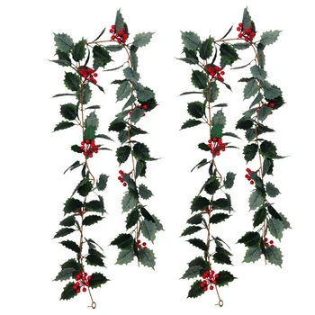 

2Pcs Artificial Red Berry Christmas Garland for Indoor Outdoor Fireplace Decoration Winter Christmas Holiday New Year
