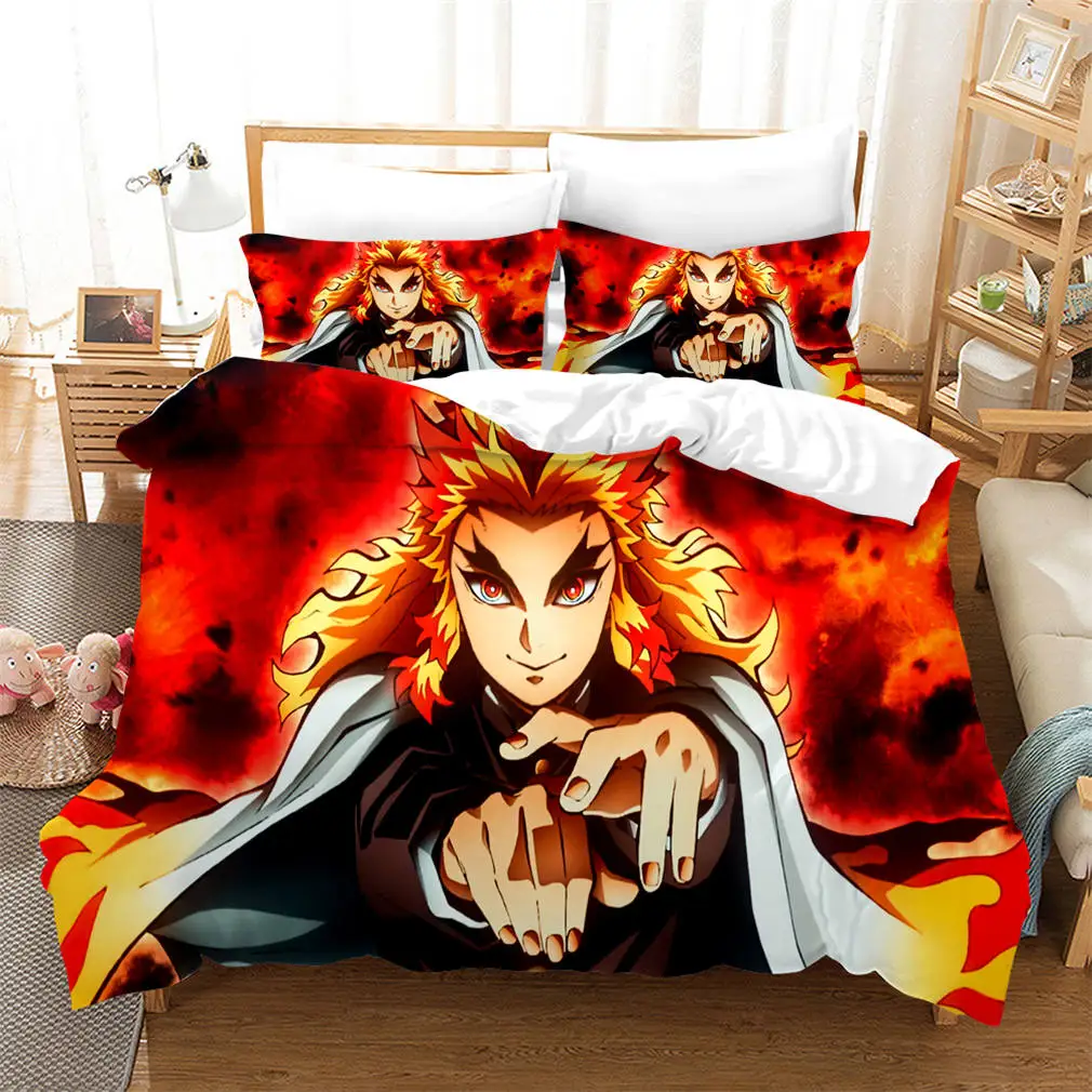 Anime Bedding Set 2/3 Piece Demon Slayer Bed Linen Set Pillowcase Cartoon Bed Cover Single