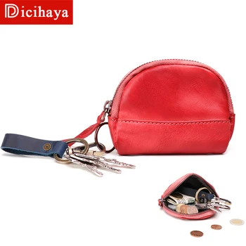

DICIHAYA New Genuine Leather Men's Women Coin Purse Genuine Leather Zipper Coin Wallet Fashion Key Holder Small Money Coin bag