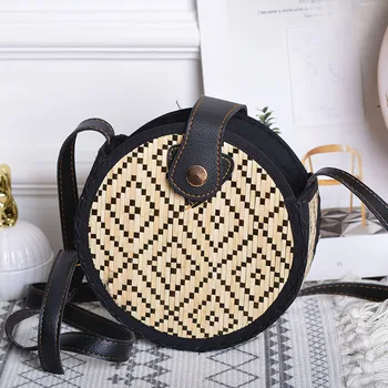 

Lovevook woven rattan bag round bamboo bags for ladies summer beach bags for travel women messenger crossboday bags 2020 Bohemia