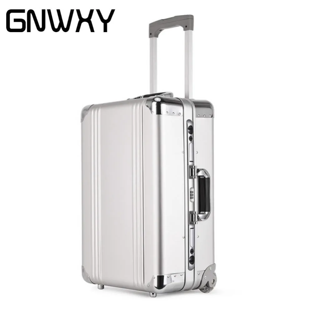 

Original GNWXY 100% Aluminum Magnesium Alloy Rolling Suitcase 20 Inch Crash Proof Truckle Suitcase Travel Case Carry on Luggage