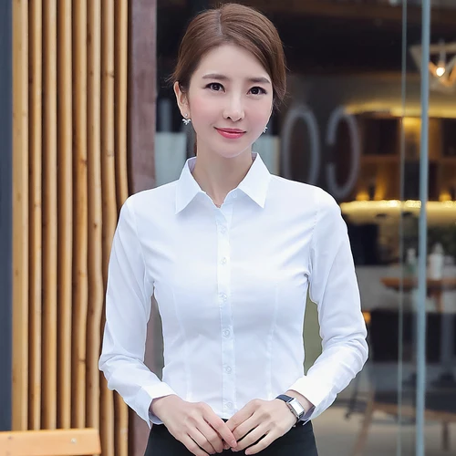 Fashion Cotton Shirts White Shirt Women Long Sleeve Shirts Tops Office Lady Basic Shirt Blouses Button Solid  Woman Blouse 5XL White