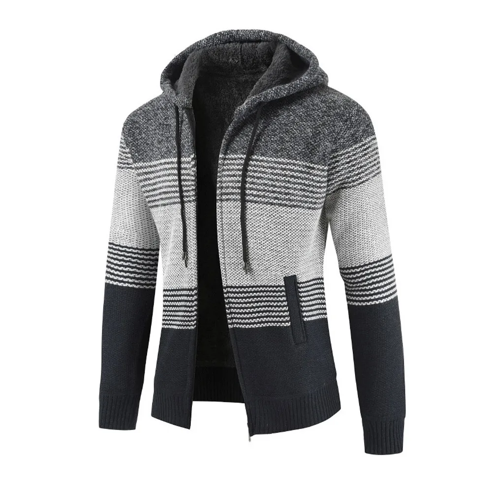 Мужской свитер, толстый зимний свитер, мужское шерстяное пальто на молнии, вязаное пальто с капюшоном, приталенное пальто d91010