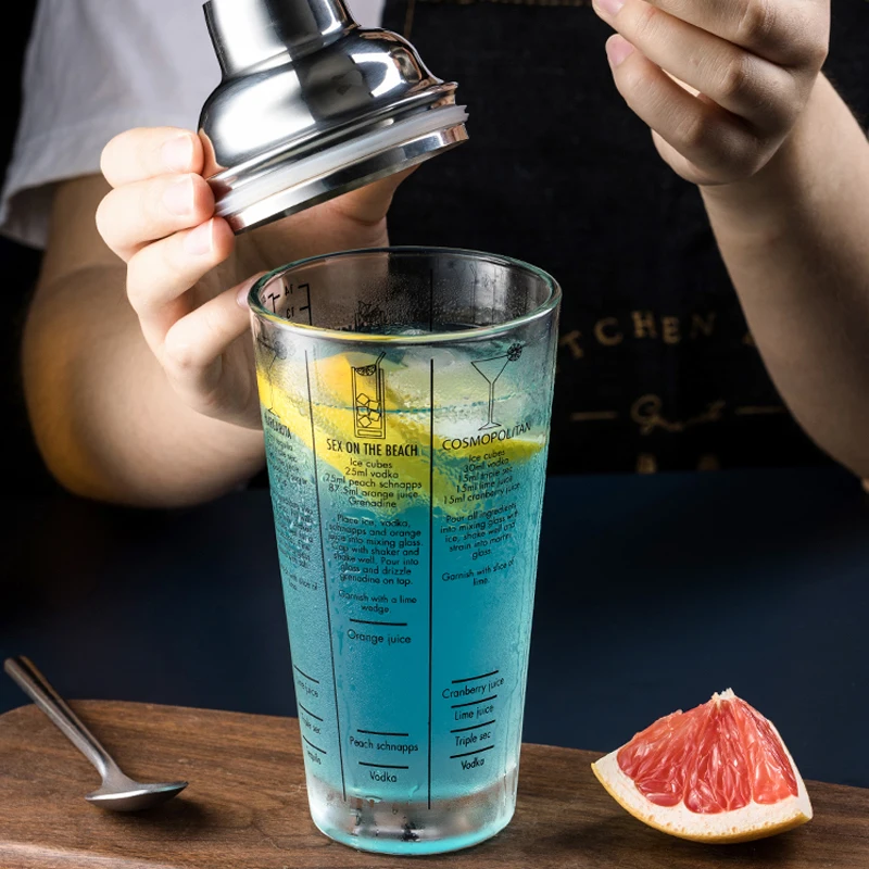 Martini Cocktail Shaker Scale Glass champagne Wine Beverage Mixer Shaker Bottle Fruit Juice Snow Grams Cup Bar Bartender Tool