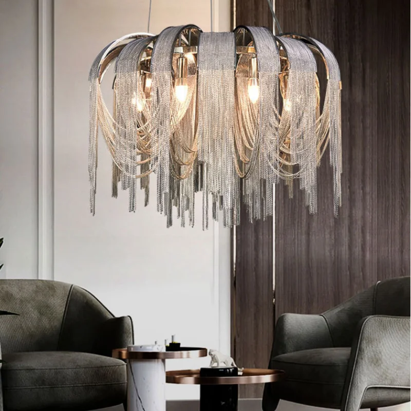 

Modern LED metal tassel lamp Italian luxury living room chandelier postmodern living room dining room bedroom chandelier