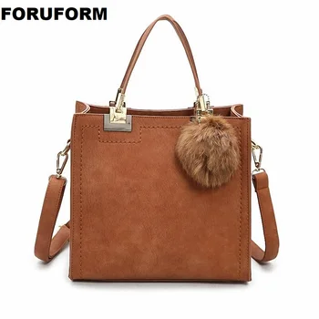 

Designer Hangbags Women PU Leather Hairball handbag Lady's Retro Shoulder Messenger Bag Luxury Bags For Women Tote ZH-181