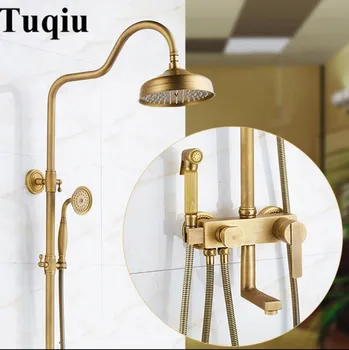 Cheap Vidric Shower Faucets Antique Brass Shower Set Faucet Tub Mixer Tap Hand Held Shower Wall Mounted Rainfall Bath Crane Shower