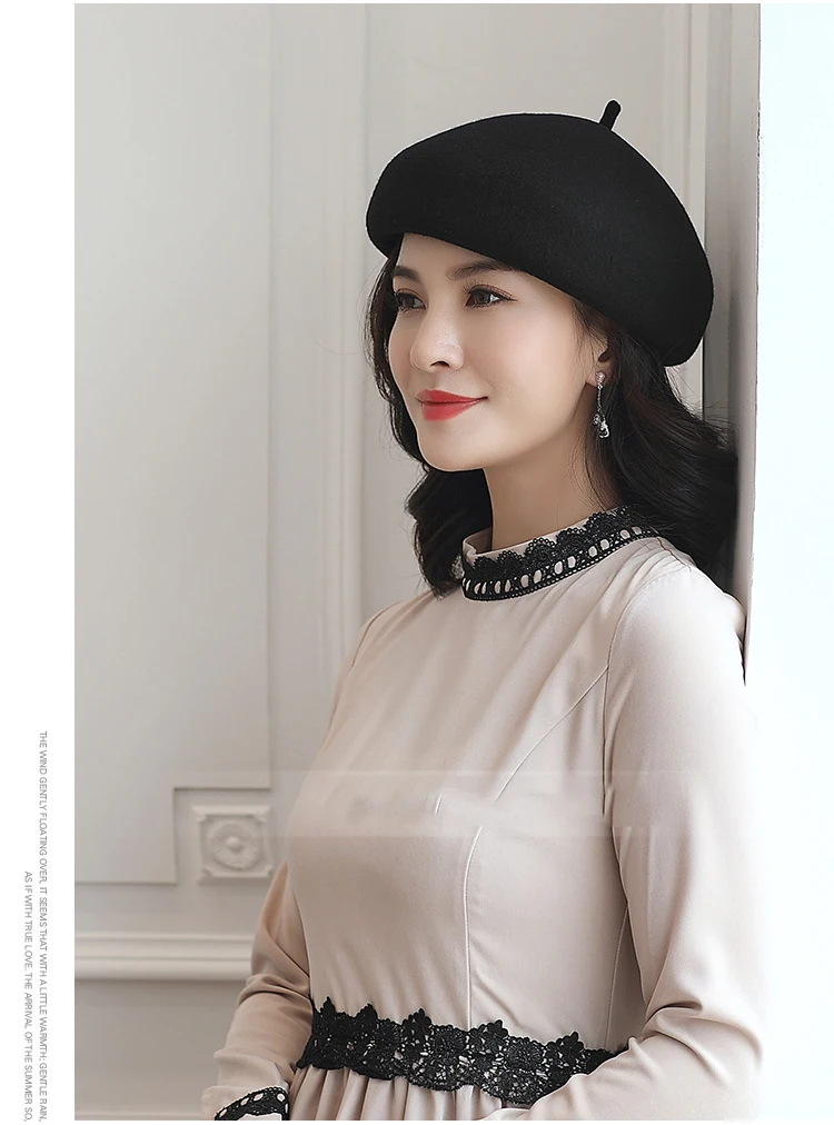 FS Vintage Red Beret Cap French Style Unisex Women Girls Wool Warm Winter Artist Caps Femme Black Octagonal Hat