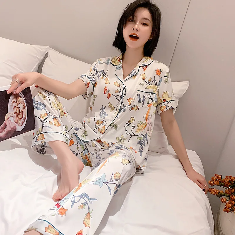 Женские летние шелковые брюки с коротким рукавом костюм из двух частей Pyjamass