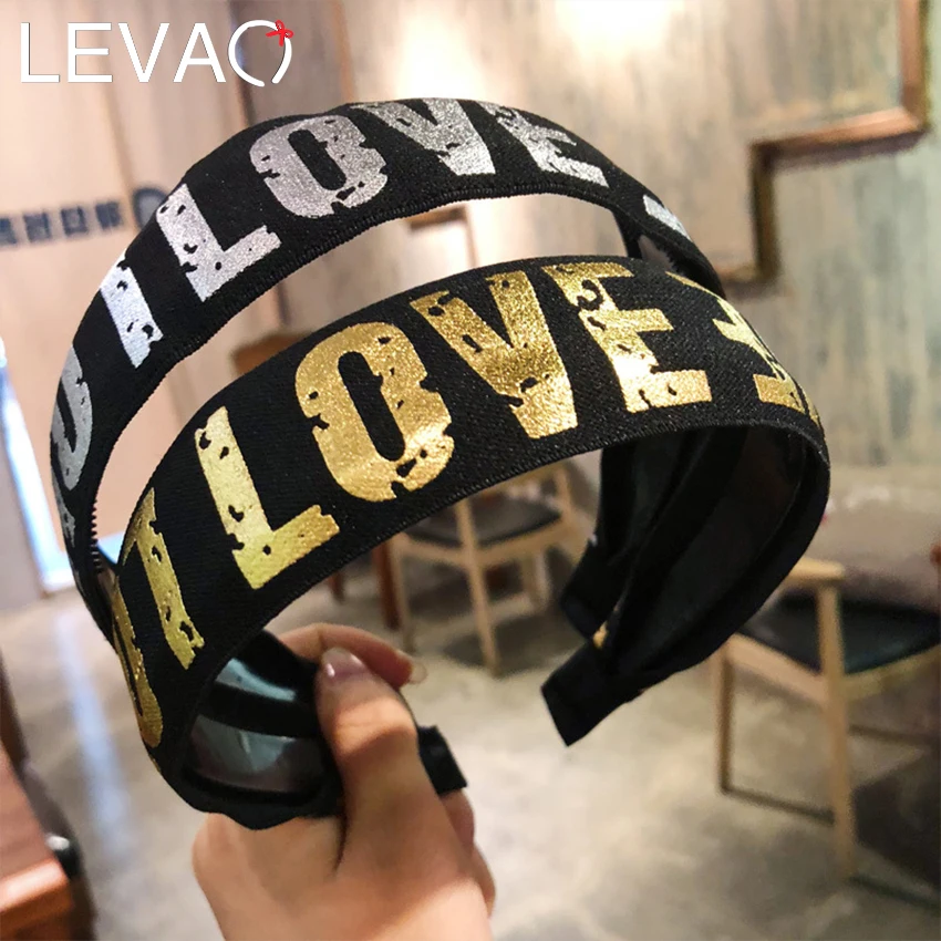 Levao широкая Нескользящая повязка на голову с зубьями лента для волос с надписью Love печать полосы обруча для женщин Простые аксессуары для волос