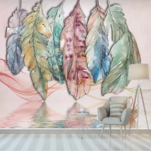 נורדי בצבעי מים מופשטים נוצת קו ברבור אמנות 3D גדול קיר תמונה טפט קיר בד לסלון רקע בית תפאורה(China)