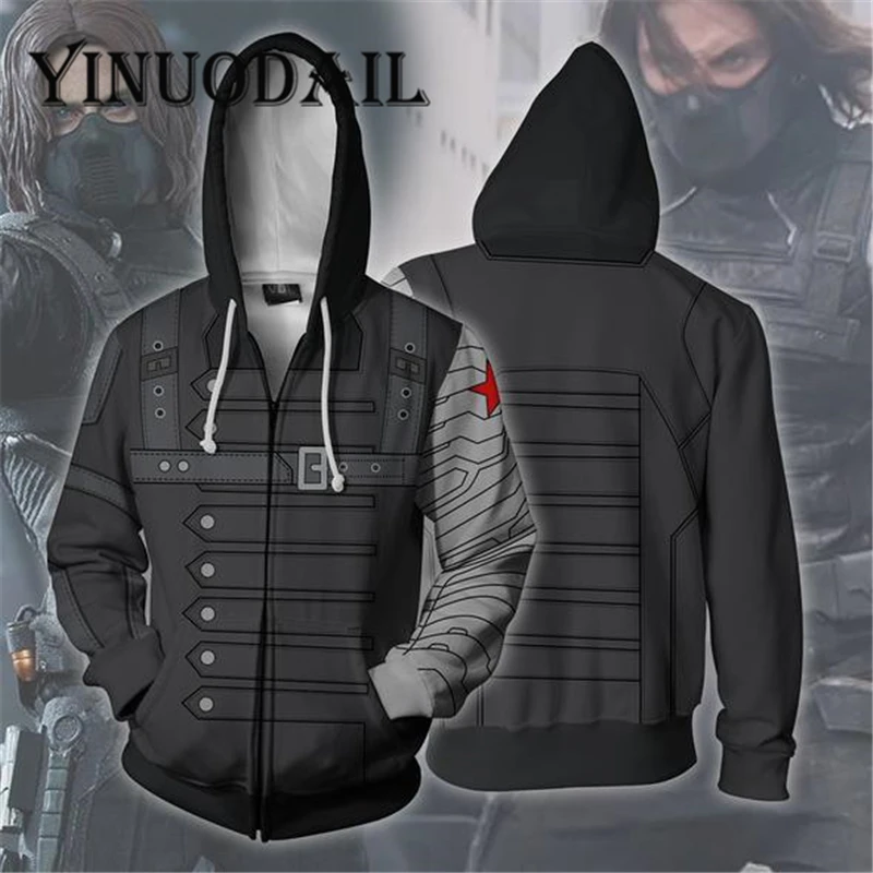  Fans Wear Sweatshirts 3D Printed Hoodies Winter Soldier Bucky Barnes Zip Up Sweatshirt for Marvel M