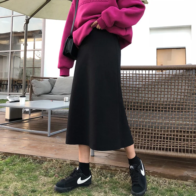 

High-waisted Slimming Woolen Skirt Women's 2018 New Style Elegant Slimming Woolen Cloth A- line Long Skirts Skirt