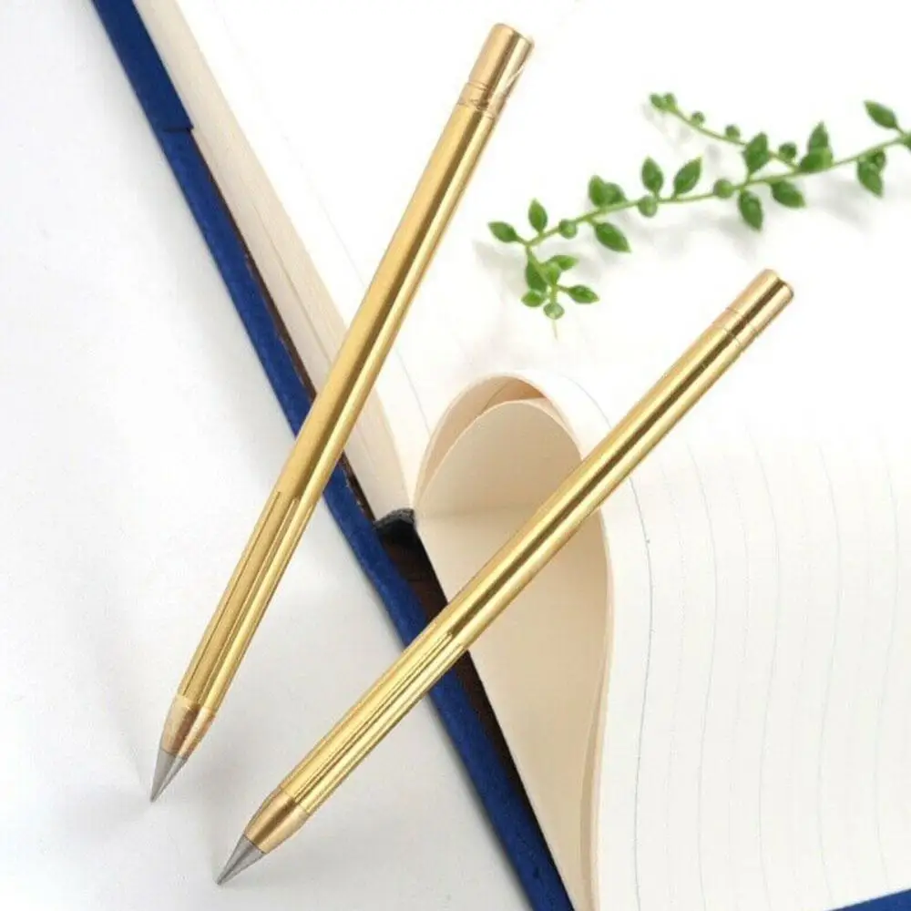 Retro Brass Inkless Pen Pure Brass Metal No-ink Pen Copper Gift Pen Stylus Everlasting Pencil Outdoor Travel 1PCS