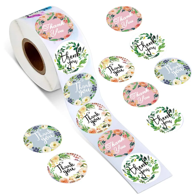 

Labels Roll Flower Thank You Stickers Scrapbooking for Gift Decoration Stationery Sticker Seal Label Handmade Sticker 500pcs